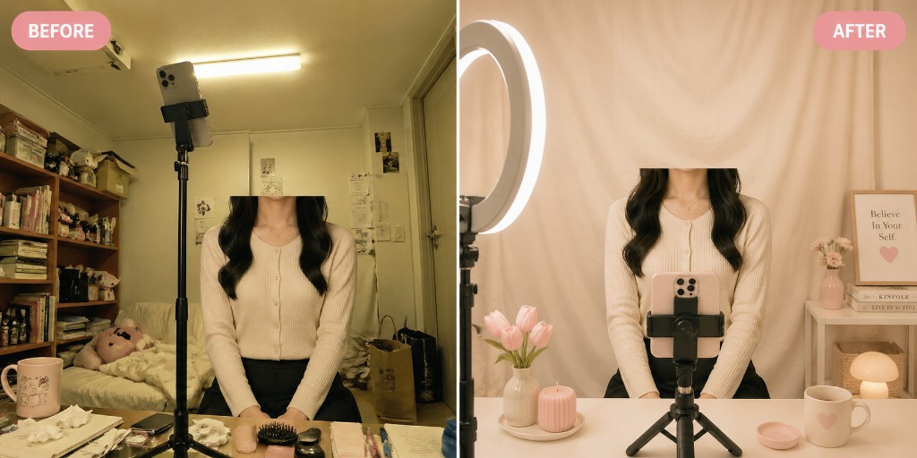 顔出しなしライブチャット 部屋作り Before After｜稼げない部屋と稼げる部屋の比較