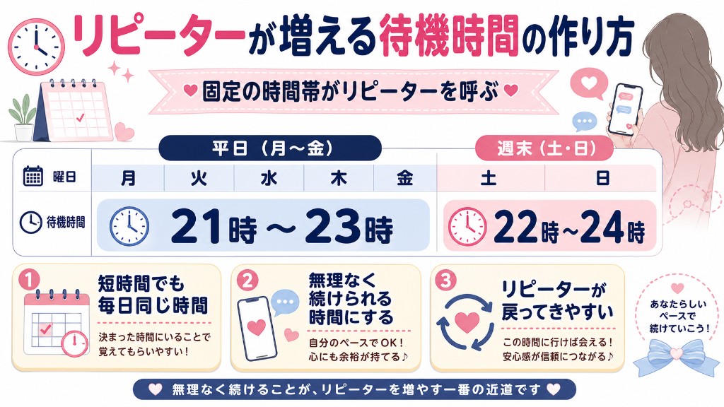 顔出しなしライブチャットの待機時間スケジュール例